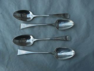 1790 Fine Set Of 4 Georgian Dessert Spoons Various Dated And Makers 120g