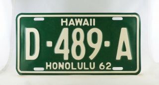 1962 Hawaii Dealer License Plate - D - 489 - A -