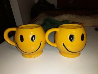 Vintage 2 Mccoy Pottery Yellow Smiley Face 1970 