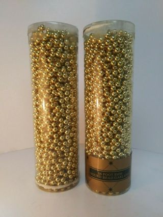 Set Of 2 Vintage Home For Holidays 66 Foot Garlands 8 Mm Round Gold Color Beads