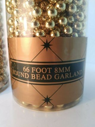 Set of 2 Vintage Home for Holidays 66 Foot Garlands 8 mm Round Gold Color Beads 2