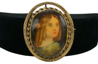 Antique Victorian Hand Painted Porcelain Cameo Lady Brooch Pin Portrait