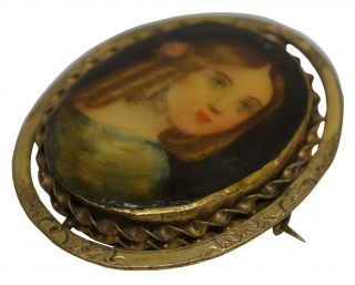 Antique Victorian Hand Painted Porcelain Cameo Lady Brooch Pin Portrait 3