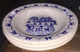 3 Vintage Metlox Poppytrail Provincial Blue Homestead Rimmed Soup Bowls 8.  5 " Vg