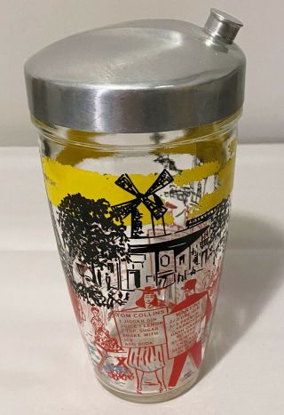 Vintage Cocktail Shaker Glass Bar Ware Drink Mixer By Bloomfield Industries