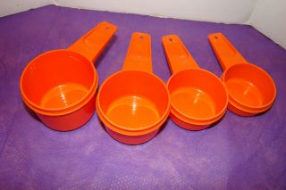 Tupperware 4 - Measuring Cups Vintage Pumpkin Orange - 1/4c,  1/3c,  1/2c 2/3 Cups - Euc