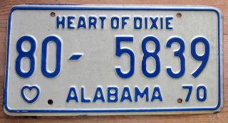 Alabama 1970 License Plate Quality 80 - 5839