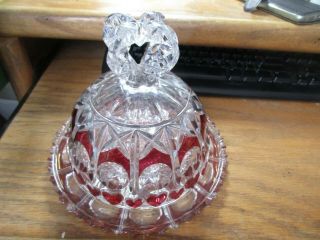 Vintage Ruby Red Clear Round Covered Butter Cheese Dish Hearts Ec Hofbauer??