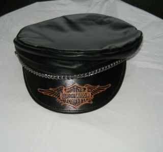 Vintage Harley - Davidson Leather Hat W/ Logo & Chain - Size Large - U.  S.  A.