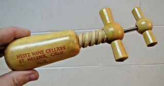 Vtg French Cam Depose Tandem Wooden Corkscrew Wine Bottle Opener Heitz Cellars