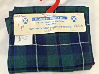 Vintage Douglas Tartan Wool Fabric St Andrews Scotland 1 Yard 60 " W
