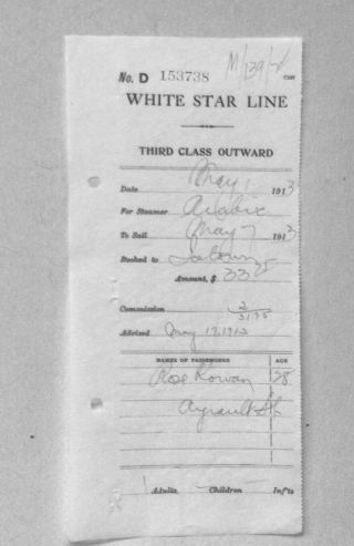 Vtg White Star Line Ss Arabic 1913third Class Ticket Receipt To Queenstown