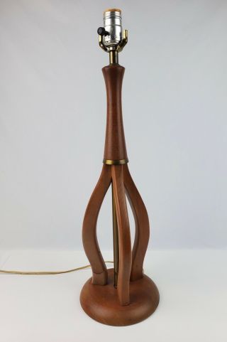 Mid - Century Modern Danish Teak Brass Table Lamp Curvy Leg 34 " (with Harp)