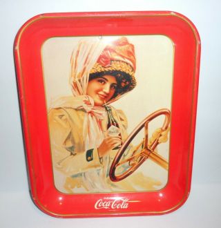 Drink Coca Cola Tray Vintage Metal Advertising Soda Pop Coke Driving Girl W/hat