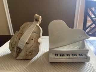 Vintage Fitz & Floyd Porcelain Piano Bookend Figurine Baby Grand Piano And Cello