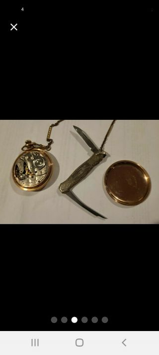 Antique,  15j Elgin Pocket Watch W/chain,  And Knife Haa & Co.