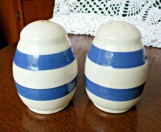 Vintage Cornishware Blue & White Large Striped Salt & Pepper Shakers