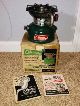 Vintage Coleman Sportster Stove 502 - 700 Green 1965 W/ Box & Instructions