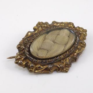 Vintage Antique Victorian Mourning 10k Gold Scroll Braided Hair Pin Locket Lff3