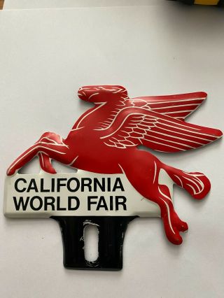 Vintage Mobil Oil Pegasus License Plate Topper California World Fair