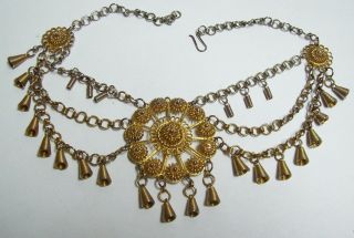 Antique Victorian Two Toned Festoon Filigree & Dangle Necklace