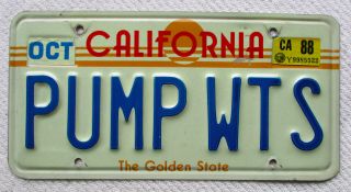 1988 California " Sun " Graphic Peronalized Vanity License Plate: " Pump Wts "