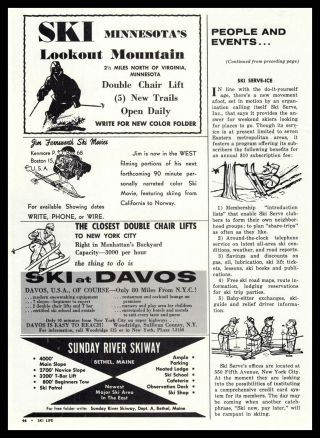 1960 Lookout Mountain Minnesota And Davos York Ski Resorts Vintage Print Ad
