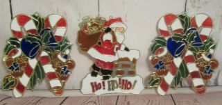 3 Christmas Crystalline Window Decoration Stain Glass Look Vintage Giftco Inc