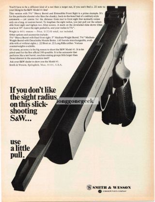 1968 S&w Smith & Wesson Model 41.  22 Pistol Vintage Print Ad