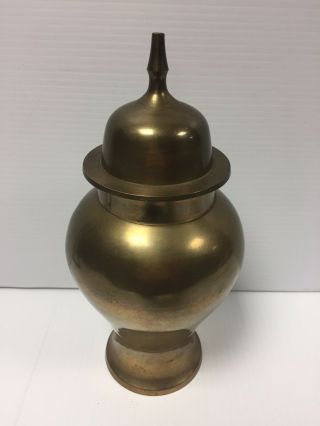 Vintage Solid Brass Urn Vase Ginger Jar With Lid 8 1/2”