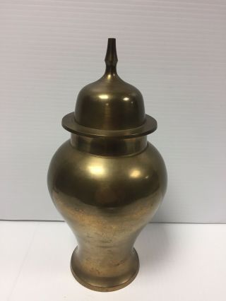 Vintage Solid Brass Urn Vase Ginger Jar With Lid 8 1/2” 2