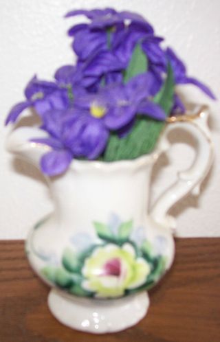 Occupied Japan Vintage Hand Painted Mini Porcelain Pitcher Vase 3.  5 " Tall Euc