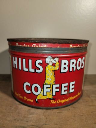 Vintage Hills Bros Brothers 1 LB Coffee Can Tin With The Lid 2
