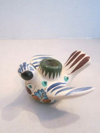 Vintage Mexico Pottery Tonala Hand Painted Bird Candle Holder.  Butterfly Signed