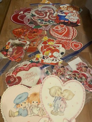 100,  Vintage Valentine Die Cut Decorations Raggedy Ann Andy Snoopy Betsey Clark