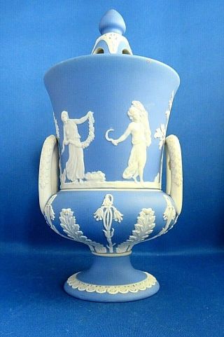 Antique Early 19thc Wedgwood Style Adams Blue Jasperware Pot Pourri - Lidded Urn