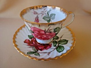 Vintage Adderley Tea Cup & Saucer Set Single Rose Fine Bone China Gold Gilt Trim