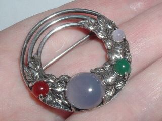 Antique Arts Crafts Silver Chalcedony Carnelian Brooch Pin