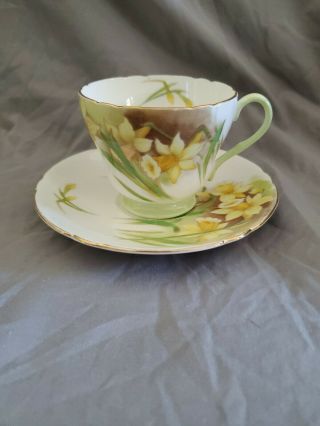 Vintage Shelley Jonquil Daffodil Cup & Saucer Teacup Fine Bone China Scalloped