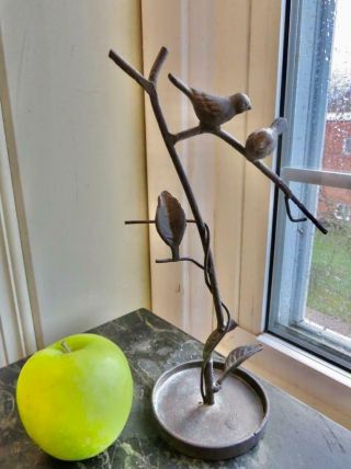 Vintage Wrought Iron Jewelry Tree w/ 2 Birds Display Organizer 10 