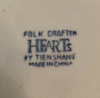 4 Folk Craft by Tienshan Hearts Blue Sponge Salad/Dessert Plate 7.  5 