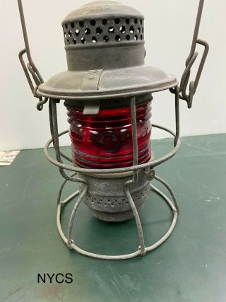 Antique Adlake Kerosene Oil Lantern Nycs Railroad Red Glass