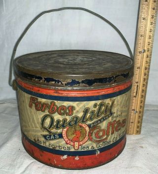 Antique 3lb Jas H Forbes Quality Coffee Tin Litho Pail Can St Louis Mo Grocery