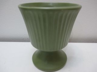 Vintage Mccoy Floraline Pottery Ribbed Pedestal Planter 473 Avocado Green 5 3/4