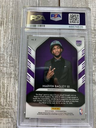 2018 Panini Prizm Luck Of The Lottery Marvin Bagley III ROOKIE RC PSA 10 PMJS 2