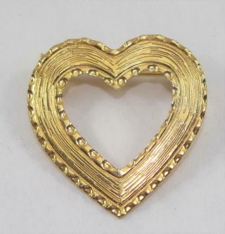 Vintage Gold Tone Textured Open Heart Pin Brooch Unsigned