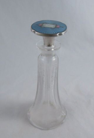 Sterling Silver And Guilloche Enamel Perfume Bottle Floral By Unknown Maker