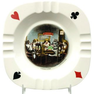 Vintage Homer Laughlin Anthropomorphic Dogs Playing Poker Ashtray 7” Ceramic