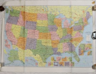 Vintage 50s 60s Colorprint American Map Co.  50x38 United States The World School