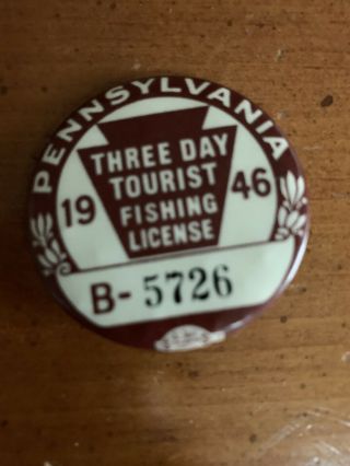Vintage 1946 Pa Non - Resident 3 Day Tourist Fishing License